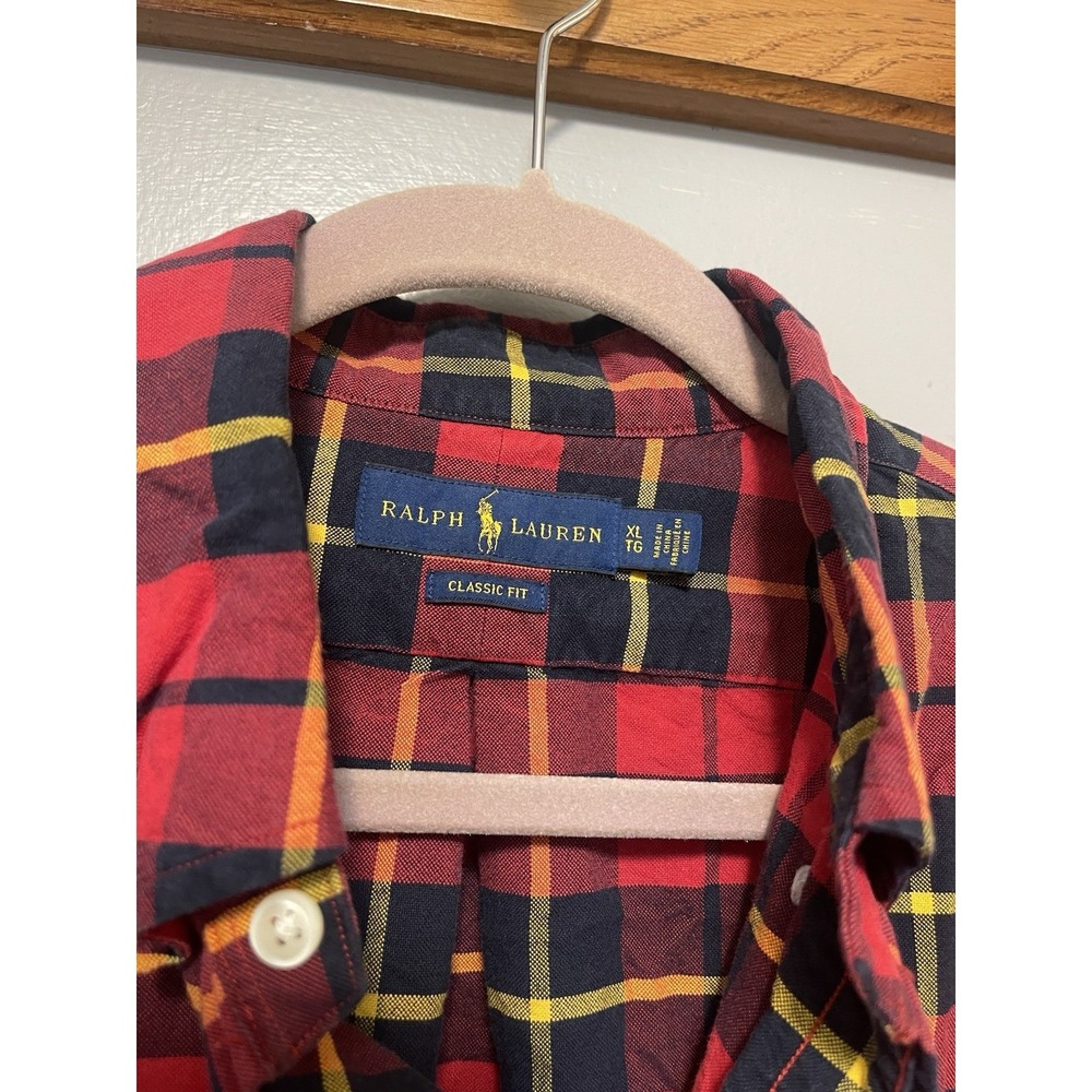 Ralph Lauren Men XL Plaid Button Down Shirt Red Black Yellow Cotton Long Sleeve - Picture 3 of 4